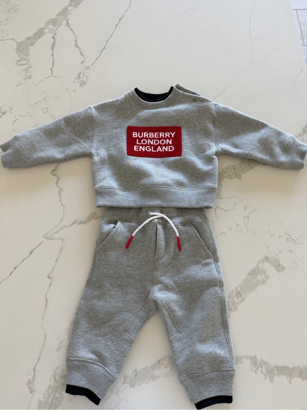Burberry Grey Baby Sweatshirt and Joggers with Red Logo Patch - Picture 2 of 2